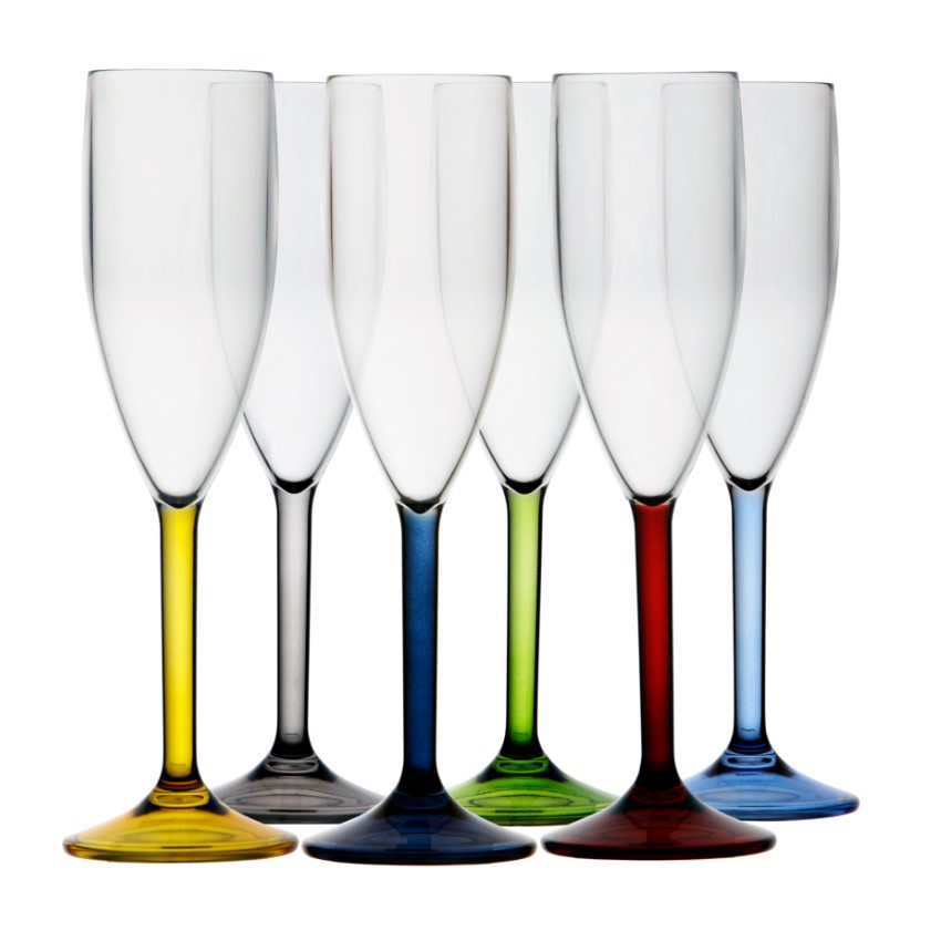 Party Champagne flute -different coloured bases - Set of 6