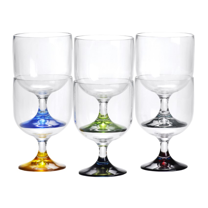 Party Stackable water/wine glass -different coloured bases - Set of 6