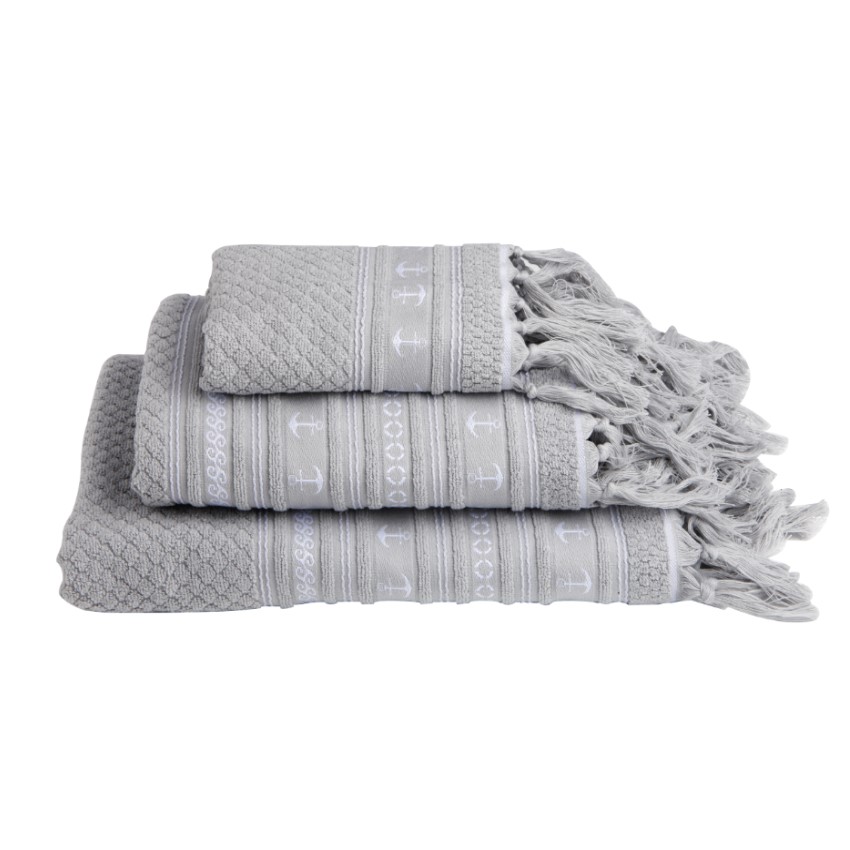 Santorini Towel Set - 3 Piece,  Anchors - Grey