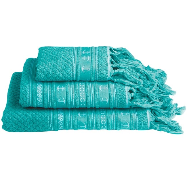 SANTORINI Towel Set Anchors – Aqua, 3 PC