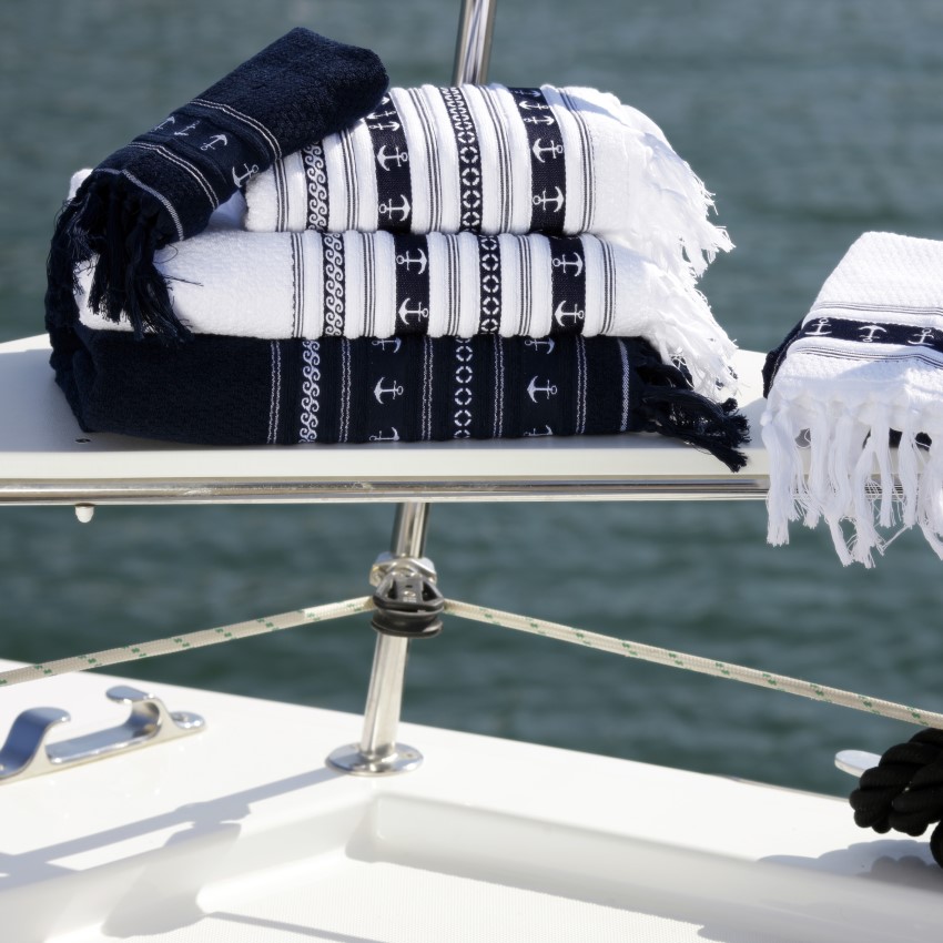 Santorini Towel Set - 3 Piece, Anchors - White