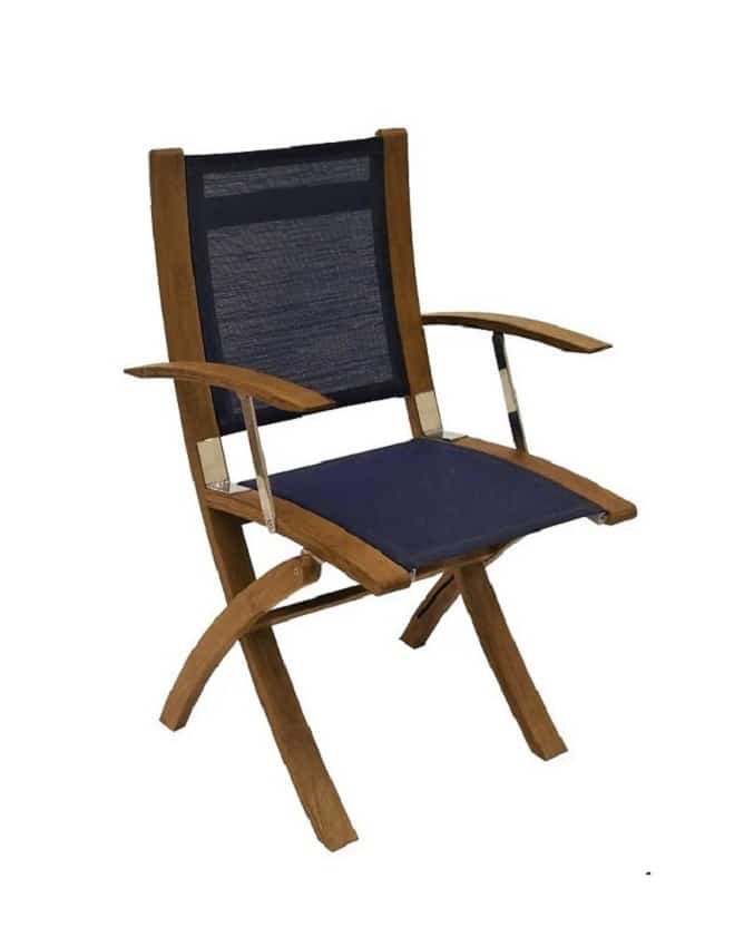 Teak and Stainless Folding Chair - Navy