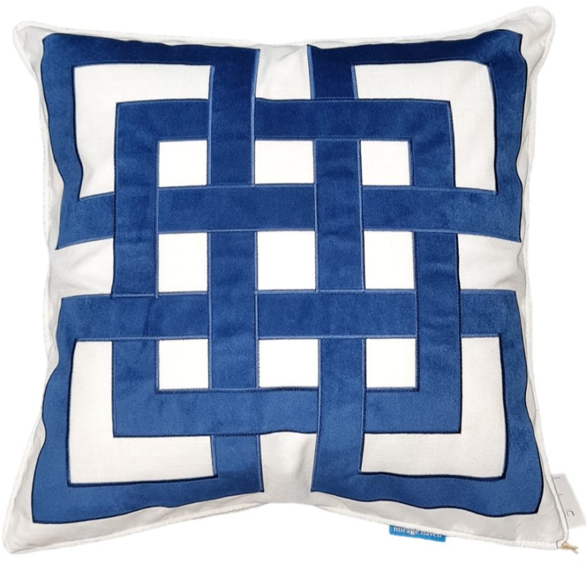 Blue Cotton & Velvet Cushion 55 x 55
